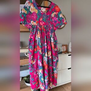 Small Vintage Pink Floral Smocked Summer Dress
